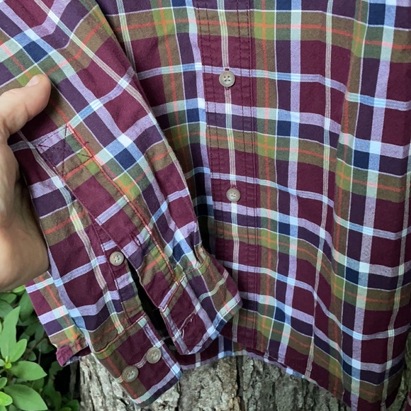 Eddie Bauer Cotton Burgundy Plaid Long Sleeves Shirt Button Down Collar XL - Picture 5 of 14
